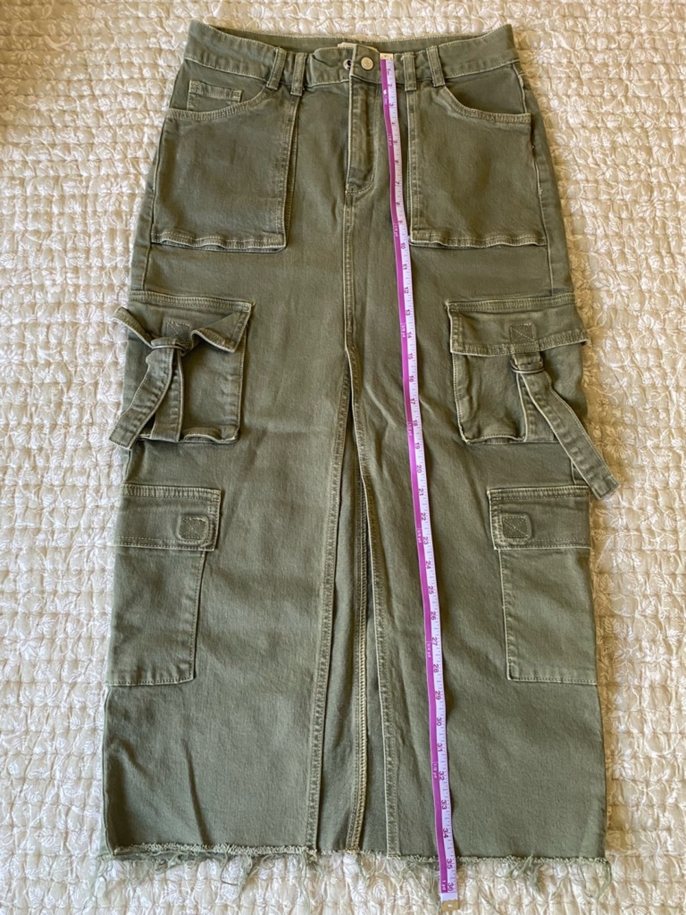 Pacsun Olive Green Cargo Pocket Midi Skirt with Front Slit - Picture 6 of 6